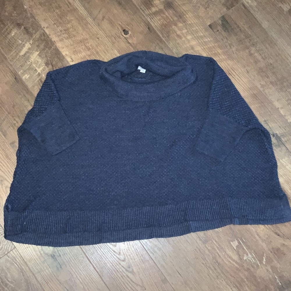 Croft & Barrow L/XL Blue Knit 3/4‎ Sleeve Cowl Neck Pullover Sweater Top